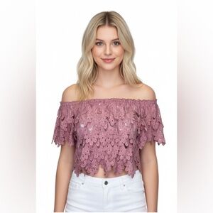 UNBRANDED Off The Shoulder Crocheted Ruffled Crop top